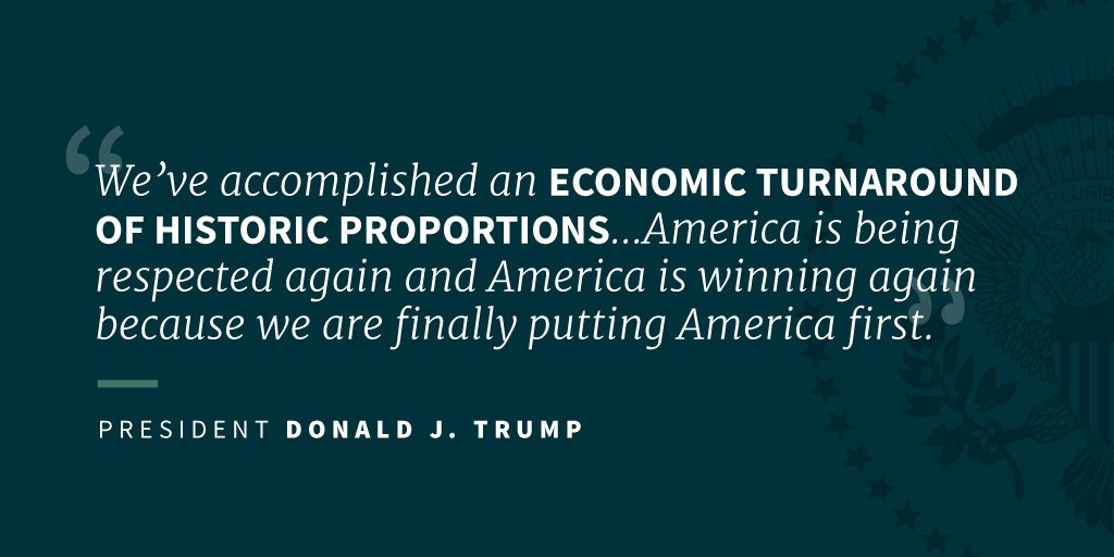 WhiteHouse45's tweet photo. Millions of new jobs, near-record low unemployment, and soaring business confidence. America is winning again. https://t.co/oHqnWAIGvV