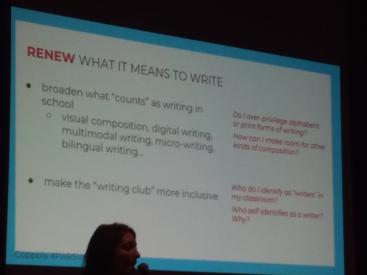 tomlittogether's tweet image. @ShawnaCoppola tells how to #renew our definition of writing. #parsum18 @Paramus_Schools @stenhousepub