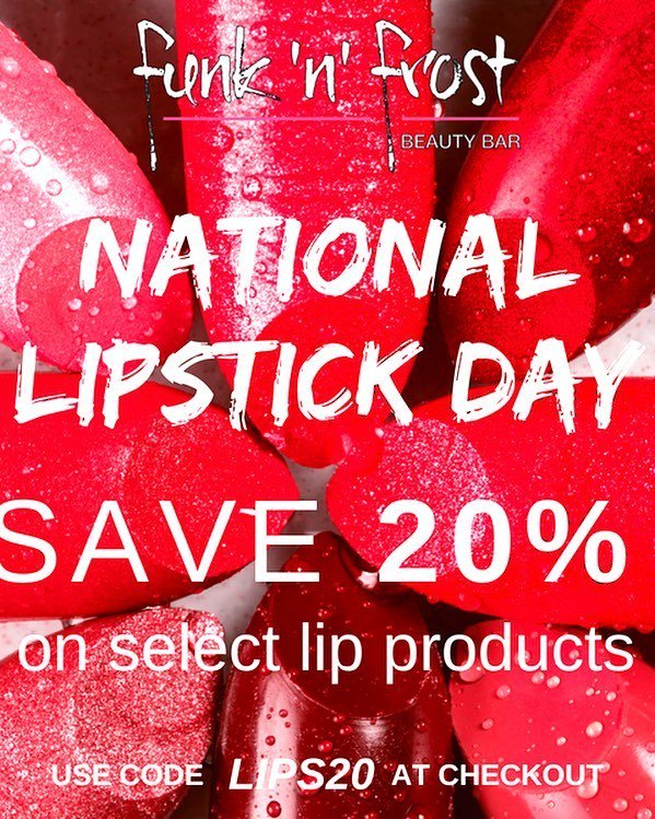 FunknFrost's tweet photo. #nationallipstickday 💄 Celebrate w/ 20% OFF your faves in store and online w/ the code LIPS20. Ends 7/29. Not applicable with other offers. Some exclusions apply. 
#funknfrost #lipstickjunkie #bbloggersca #bbloggerca #sugarpill #kevynaucoin #truefictioncosmetics #ofracosmeti… https://t.co/9Miab9CKW0