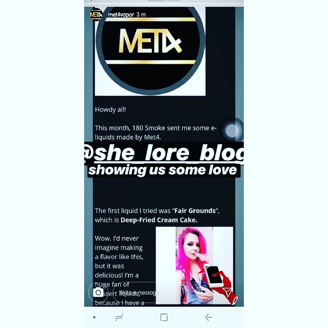 SheLoreBlog's tweet image. Instagram story shout out from Met4 Vapor! Thanks for the love ❤ 
#vapers #vapefam #Vaping #Ecig #EJuice #vape #eliquids #vapelife #vapeon