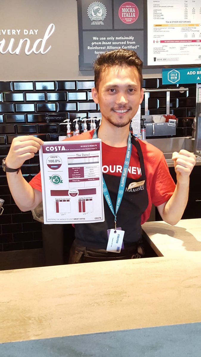 Well done Kung Ku and Costa team for achieving 100% again on Costa Brand Excellence Audit. #AirXpert #amazingteam <a href="/UJJWALCHAUDHAR7/">UJJWAL CHAUDHARY</a> <a href="/LauraEvans81/">Laura EvansWrobleski</a> <a href="/gary_villiers/">Gary De Villiers</a> <a href="/SDEBDD/">simon ewins</a> <a href="/bikramheathrow/">Bikram Shreewastav</a> <a href="/placemadebyyou/">A Place Made By You</a>