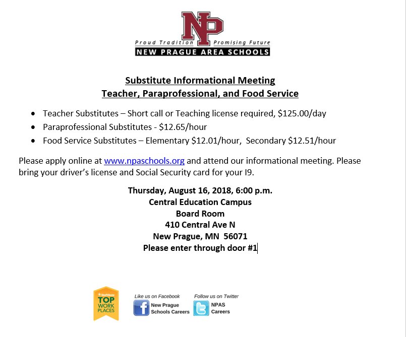 CareersNPAS's tweet photo. Substitute Informational Meeting
Join us Thursday, August 16 at 6:00pm https://t.co/ZBhjZfplm8