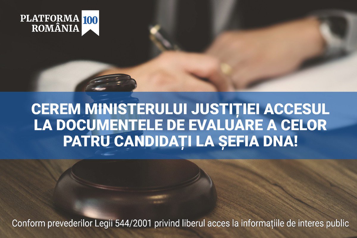 PlatformaRO100's tweet image. Solicităm Ministerului Justiției  documentele de evaluare care au condus la încheierea procedurii de propunere în funcția de procuror-șef al DNA fără desemnarea vreunui candidat și la decizia de a relua procedura. ro100.ro/stiri/comunica…