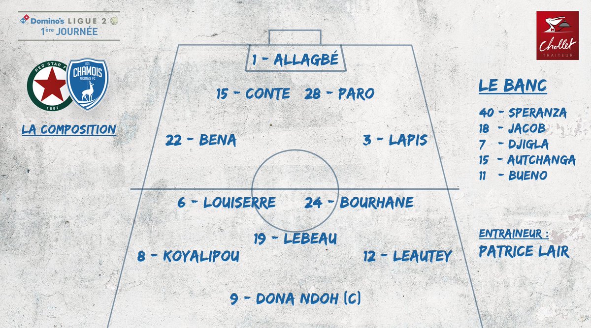 La compo des @ChamoisNiortais face au @RedStarFC 

#RedCNFC