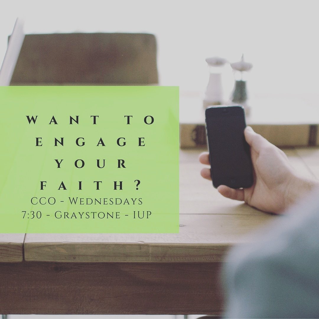 CCOIUP's tweet photo. We welcome you to join us at CCO IUP this fall semester. We discuss the Bible and see what it means for us today.
#CCOIUP meets Wednesdays at Graystone Church (640 Church St) at 7:30 PM. Hope to see you there!
#IUP #iup18 #IheartIUP #loveiup #ForIUP #college #iupbound https://t.co/dV1KuOxLH9