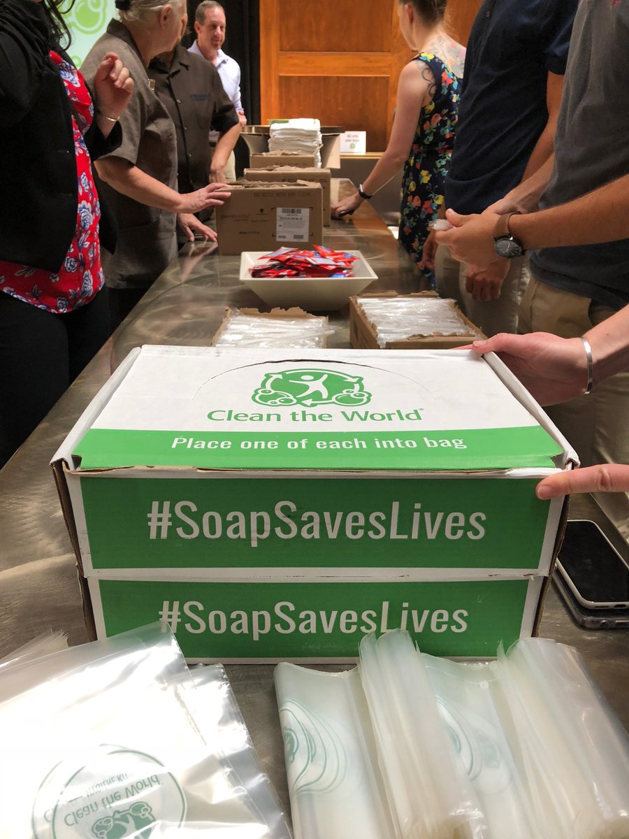 OrePacProducts's tweet photo. OrePac had a great time teaming up with @ESPortlandWSQ and other local businesses for the @HiltonNewsroom #GlobalWeekofService. Our crew built @CleantheWorld hygiene kits that will be donated to local organizations in need. #morethanakit #soapsaveslives #WeAreOrePac https://t.co/NIj8XtTmjB