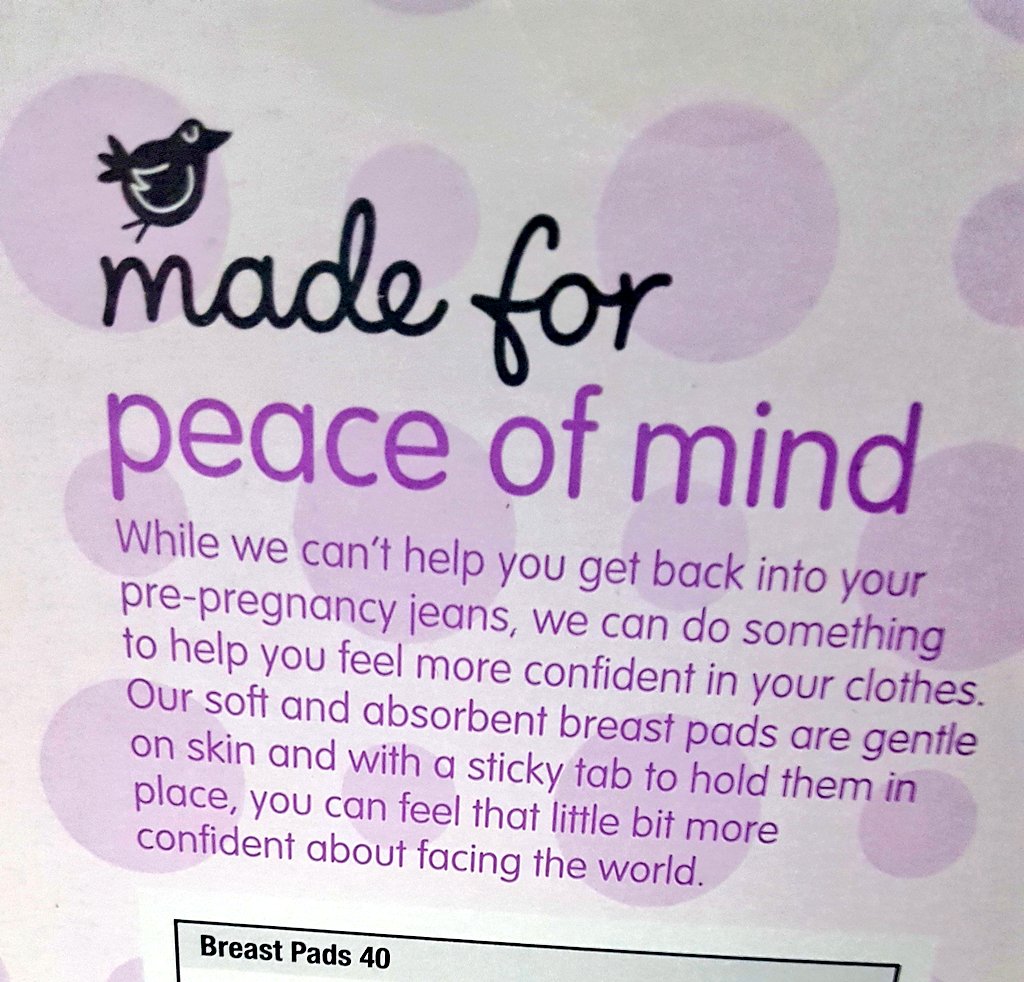 elflooze's tweet photo. @Morrisons seriously? Is this what #newmums should be worrying about? Pre pregnancy jeans? It's 2018! If only I could fit in my jeans then having a #newborn would be a breeze! #pregnancy #postpartum
#breastpads #breastfeeding  #baby https://t.co/3kyuxbKso0