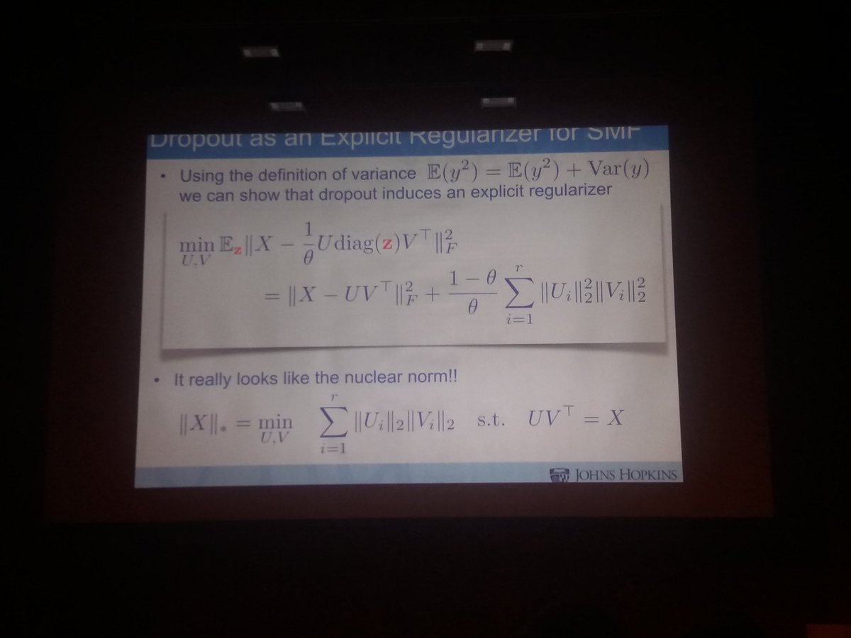 jindra_helcl's tweet photo. Dropout as an explicit regularizer on R. Vidal's great lecture. #DeepLearn2018 https://t.co/opyWQFrSY1