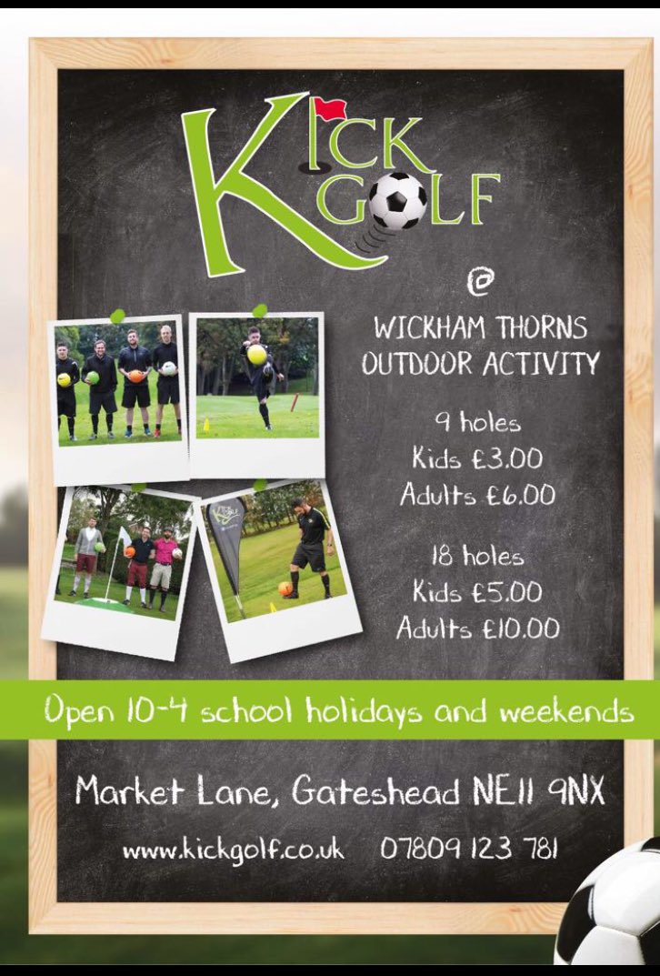 kickgolfuk's tweet photo. Big news!!!! Our new course at Whickham Thorns Centre Opens on Monday!! #bookup #summerholidays #familyfun #footgolf https://t.co/9qr9nSBKTk