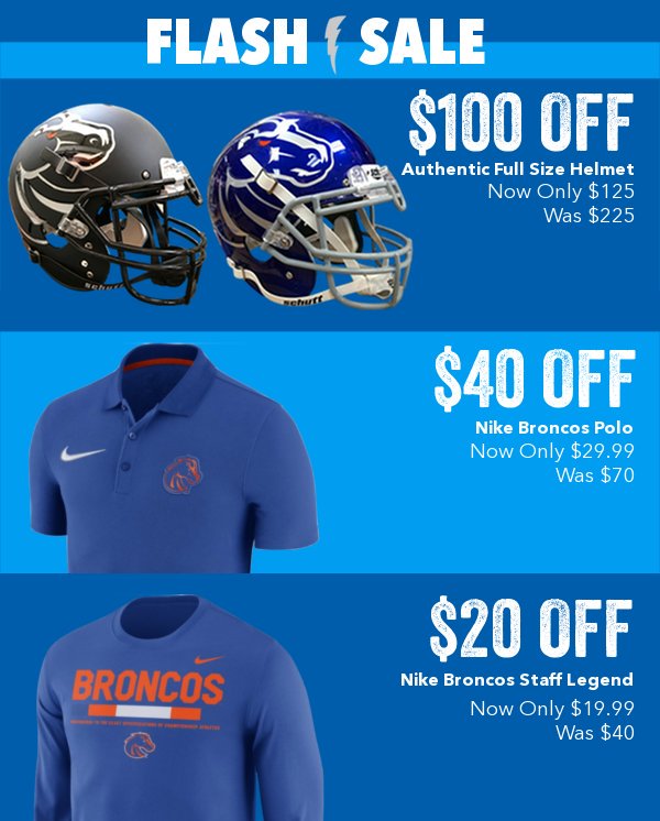 ⚡Flash Sale ⚡ $100 OFF Authentic Helmets. We never do this.. Limited time only. Shop now here: theblueandorangestore.com/index.php/flas… ... #boisestate #gobroncos #FlashSaleFriday #FlashSale