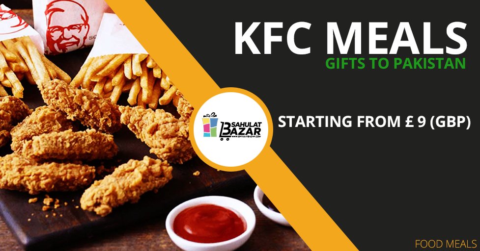 KFC Meals Starting in Just 9 GBP Only Click Now: bit.ly/2LUdNEY

#sahulat_bazar #ChickenMania #ChickyMeal #KFCFamilyFeast #KFCFamilyMeal #KFCHotChickenWings #KFCHotShots #KFCKrunchMeal #KFCMightyZingerMeal #KFCWowMeal #KFCZingerComboMeal #Twister #ZingerStackerCombo
