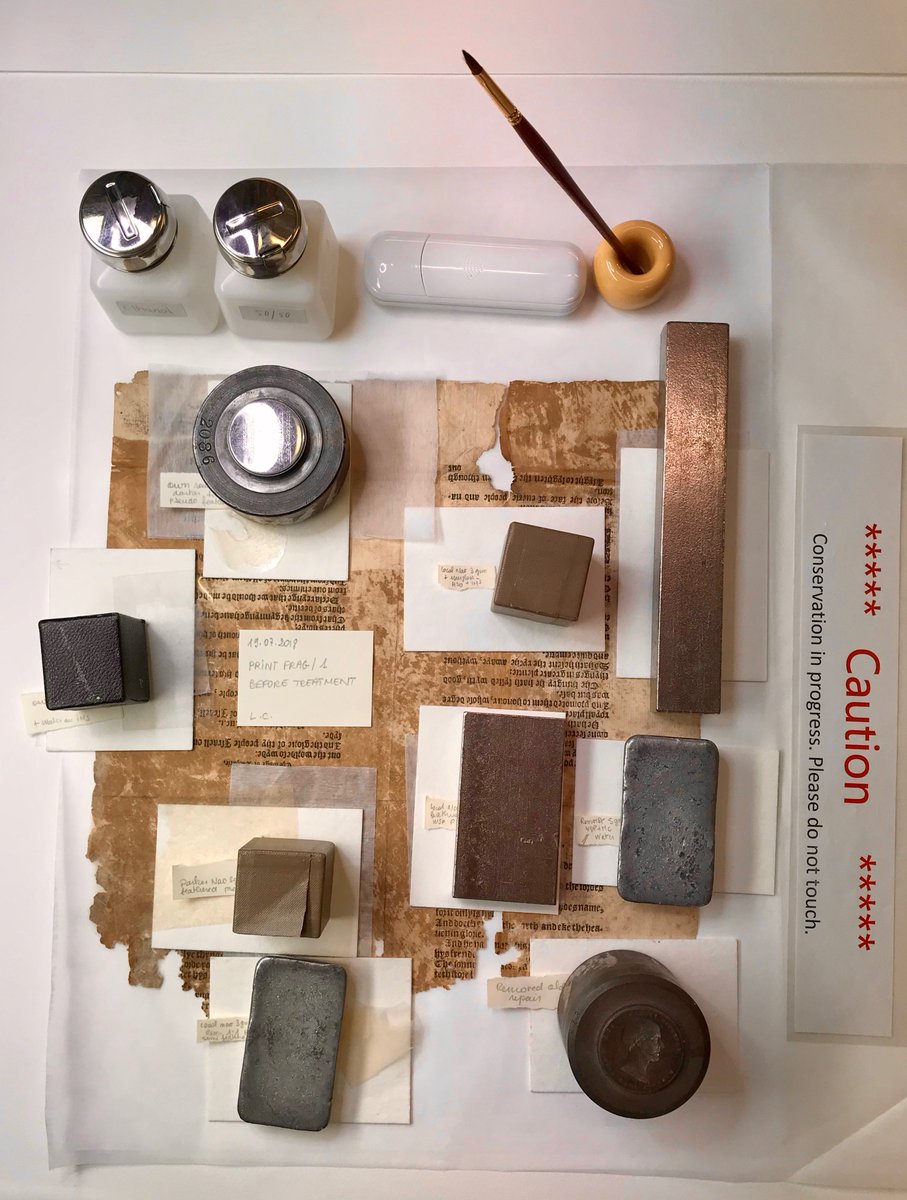 UCLSpecColl's tweet photo. Working on 1540s printed fragments at the Conservation Studio: testing several solutions to find the absolutely most invisible one, even if stability is the main objective. More to come on this project. #paperconservation #conservation #earlyprints #16thcentury #fragments https://t.co/niCOZyZsvH