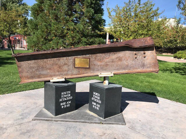 pffnevada's tweet photo. We are honored to have a piece of structural steel from a tower from the 9/11 attack incorporated into our new memorial. It is a reminder for all of us to never forget that day or the individuals and first responders who lost their lives. #PFFN #NVFFM #NFireFighterMemorial https://t.co/bcd0Rvp84C
