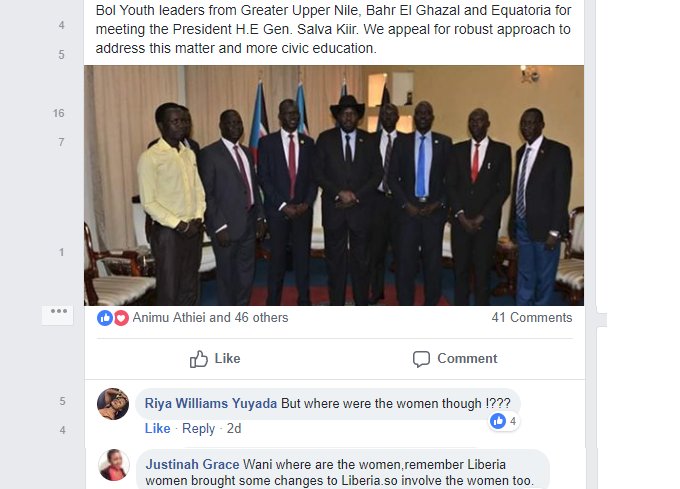 "WHERE ARE THE WOMEN?": SOUTH SUDAN YOUTH LEADERS UNDER FIRE FOR EXCLUDING WOMEN

The leadership of the National Youth Union has been criticized for not being gender-sensitive after pictures of an all-man delegation emerged showing bit.ly/2Onp42d <a href="/JuliusBintu/">Julius Bintu</a> #juba #rt