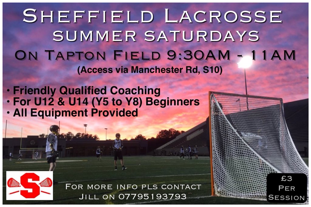 Looking forward to the first Summer Saturday tomorrow!! 👍🏻 
#SheffieldLacrosse #NewStarters #U14 #Y7 #Y8 
Hopefully see you there, the more the merrier!! <a href="/KingEcgbert/">King Ecgbert School</a> <a href="/KESSheffield/">King Edward VII School, Sheffield</a> <a href="/ForgeValley/">forgevalley</a> <a href="/OfficialEcco/">Ecclesfield School</a> <a href="/SilverdaleSch/">Silverdale School</a> <a href="/TaptonSchool1/">Tapton School</a> @Brad_Updates <a href="/highstorrs/">High Storrs School</a>