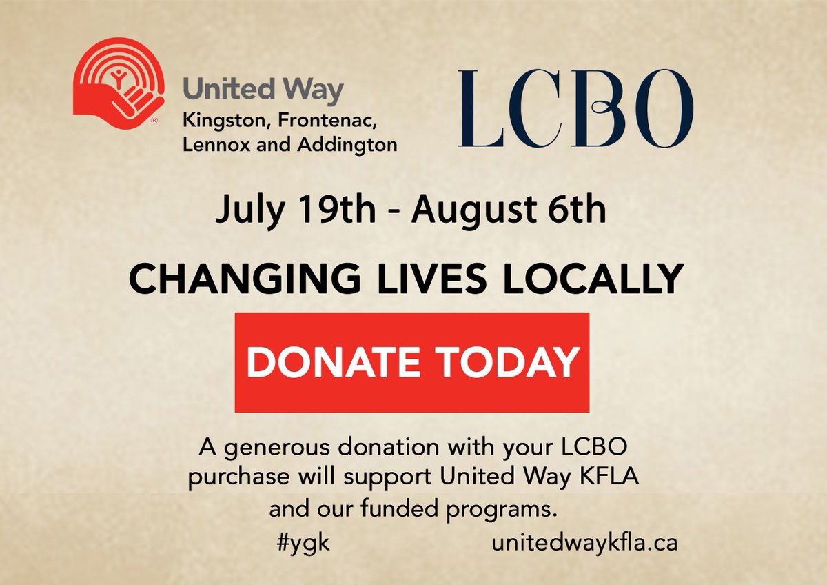unitedwaykfla's tweet image. The @LCBO and their customers are helping to change lives locally. Until August 6th when you make a purchase in KFL&amp;amp;A you have the opportunity to support local United Way funded programs. Quench your thirst &amp;amp; make a difference in the lives of those who need it most. Cheers! #ygk