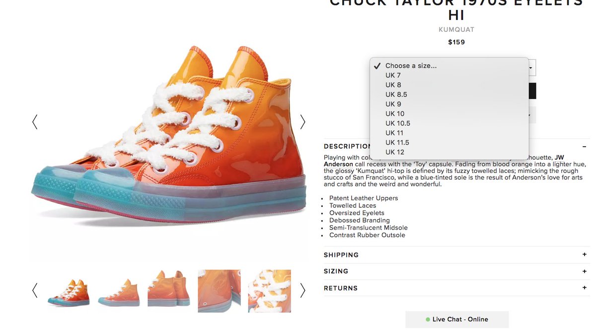 jw anderson converse sizing