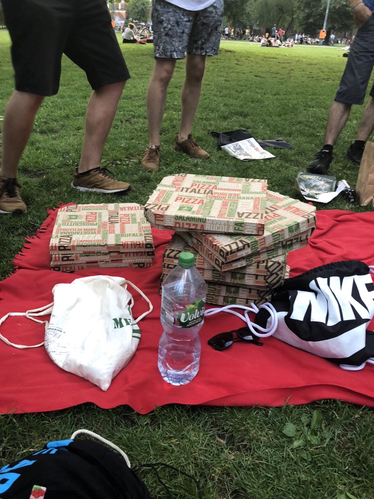 Eine kleine Pizzabestellung in den Park, Mahlzeit.