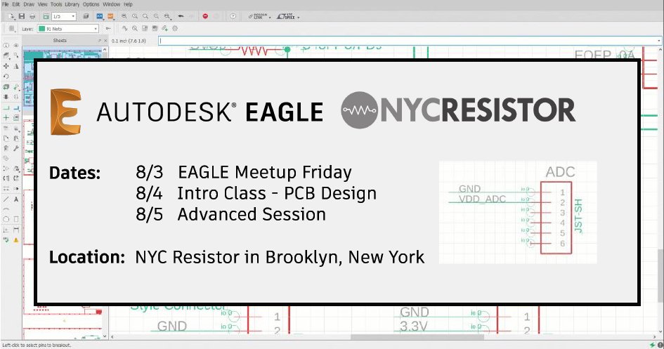 ADSKEAGLE's tweet photo. We'll be @NYCResistor next week August 3-5th for an Autodesk EAGLE Meetup + PCB Design Classes hosted by @technolomaniac! EAGLE Meetup on 8/3, Intro class 8/4, Advanced class 8/5 Register now! https://t.co/VJjv1SyrJf 
#PCBdesign #NewYork https://t.co/McdrClyBqo