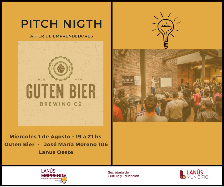 Hola #Emprendedores!! 
Los esperamos en el próximo #PITCHNIGHT que será en #GUTENBIER

Inscripciones↓ 
goo.gl/forms/yCqcPRUU…

Los esperamos!!
<a href="/lanusmunicipio/">Lanús Gobierno</a>  <a href="/LanusCultura/">Cultura y Educación</a> <a href="/thelmavivoni/">ThelVivoni</a> @morandiseba <a href="/JonyMangieri/">Jonathan Mangieri</a>  <a href="/arribalanus/">arriba lanus</a>