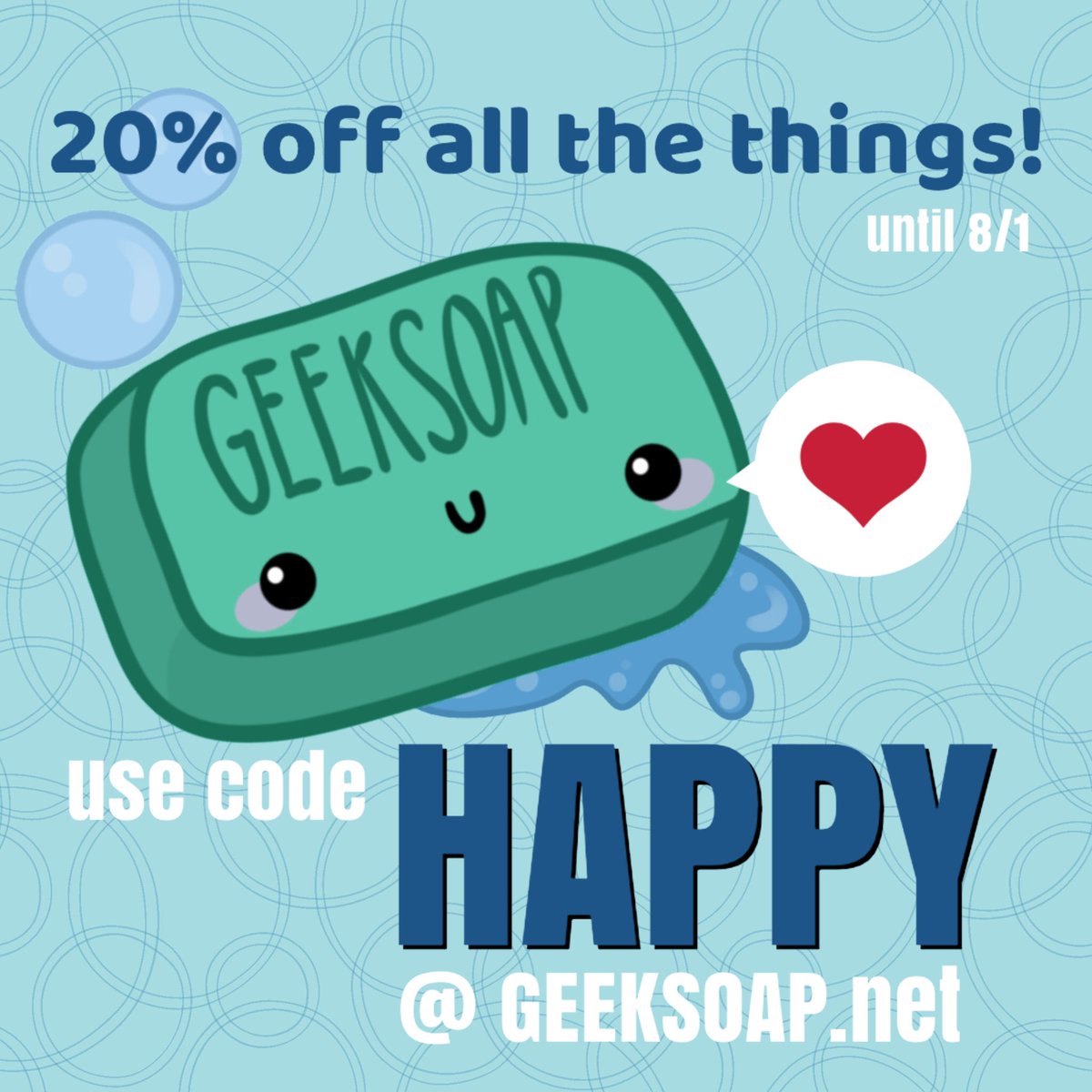 geeksoap's tweet image. Don’t forget! Save 20% right now @ GEEKSOAP.net with code HAPPY! Have a great weekend :) instagram.com/p/BlvyUwLBgiE/ #geeksoap