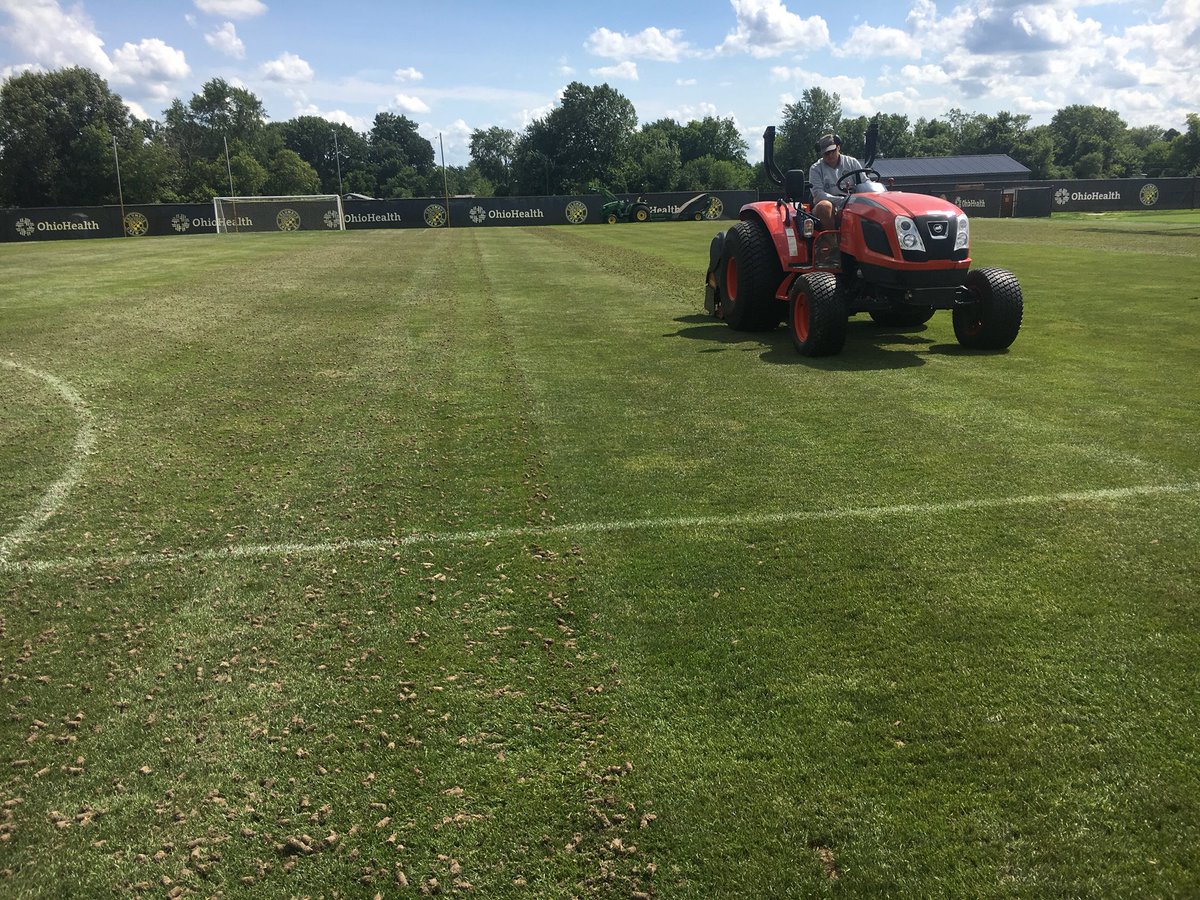 footyturf's tweet photo. Ohio State senior turf student @TherillNickster giving Field 1 a much needed breath of fresh air while the team's away. https://t.co/qP7lAOmcwQ