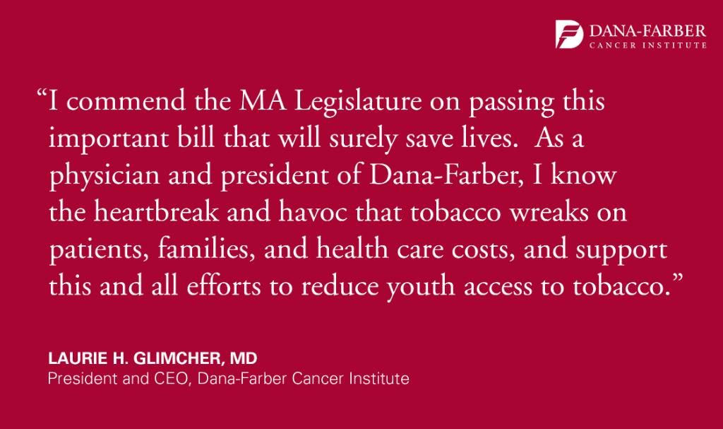 DanaFarber's tweet image. Earlier today, @MassGovernor signed An Act Protecting Youth from the Health Risks of Tobacco and Nicotine Addiction. The bill raises the legal age to buy tobacco from 18 to 21, prohibits #ecigarette use in smoke-free workplaces, &amp;amp; prohibits pharmacies from selling tobacco.
