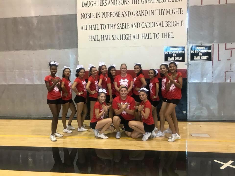 SBHS Cheer team had their cheer camp this week joined by San G! Sportsmanship! #cheerleading #sbhs #spirit