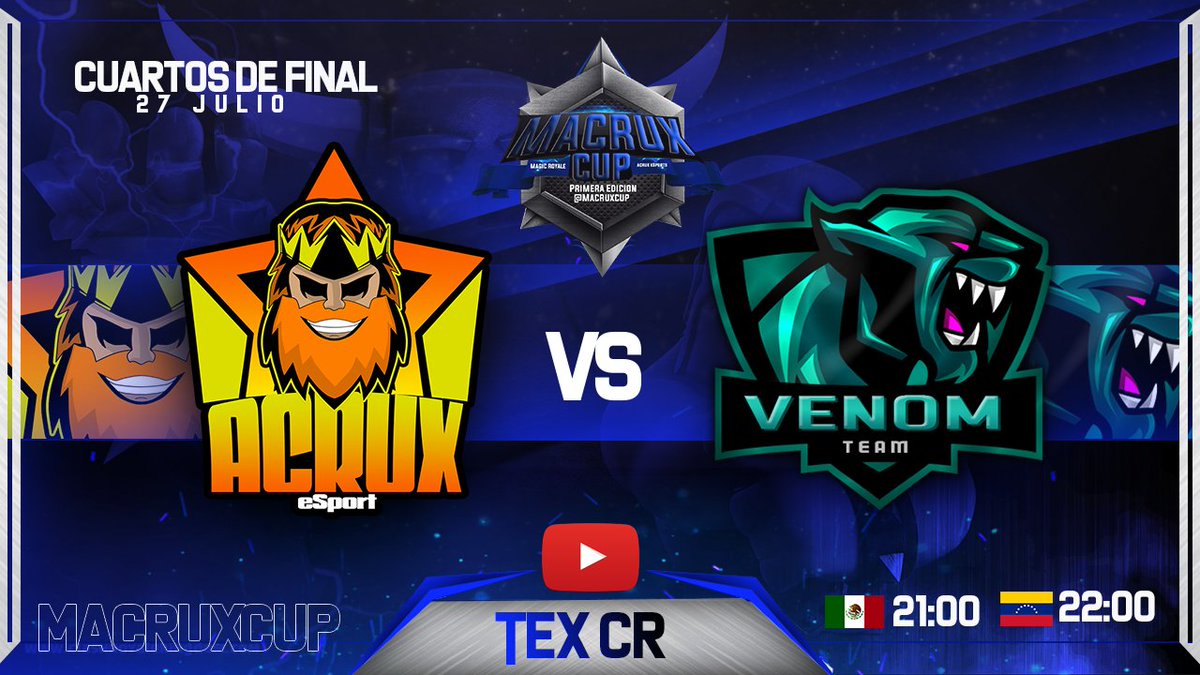 [#CuartosDeFinal]⚔️
Segundo Partido de los Cuartos de Final.👏
Se enfrentan <a href="/Acrux_eSport/">Acrux eSport</a>  vs @VenomTeamGG1 21:00🇲🇽 22:00🇻🇪