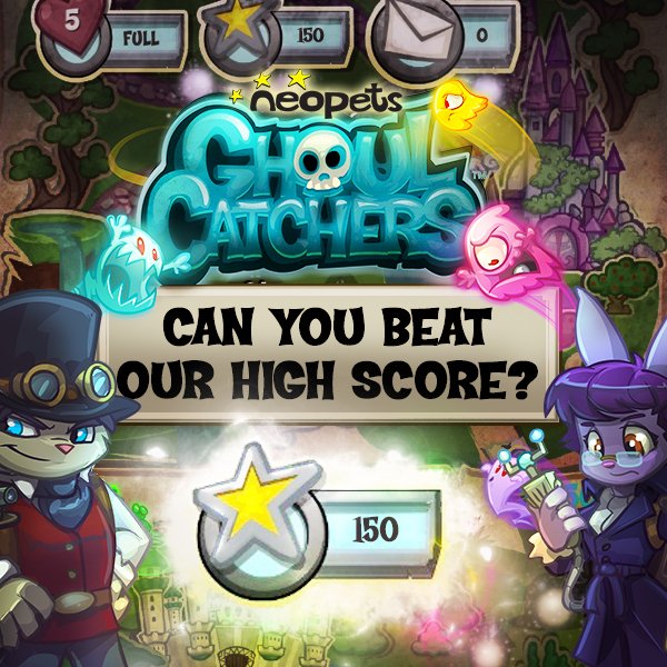 Neopets's tweet photo. Think your score is the highest? Well, it probably is. But just for kicks, here’s our score! Play through Ghoul Catchers and get those golden stars to try and beat our high score! #Neopets #NeopetsApp #GhoulCatchers #iOSGames #AndroidGames #FreeGames
https://t.co/uAr5zSxG53 https://t.co/ebG6vlIBk7