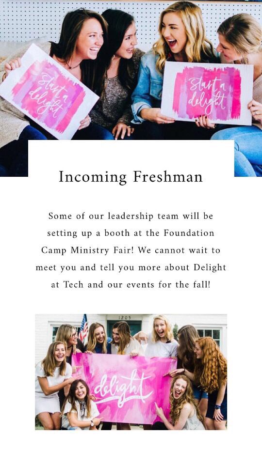 delight_ttu's tweet photo. Foundation Camp is less than 3 weeks away &amp; so is our chance to meet you incoming freshman!
Come see us at the Ministry fair to learn more about what this upcoming year with Delight will look like 💕
#ttu21 https://t.co/mCqbgZAhCt