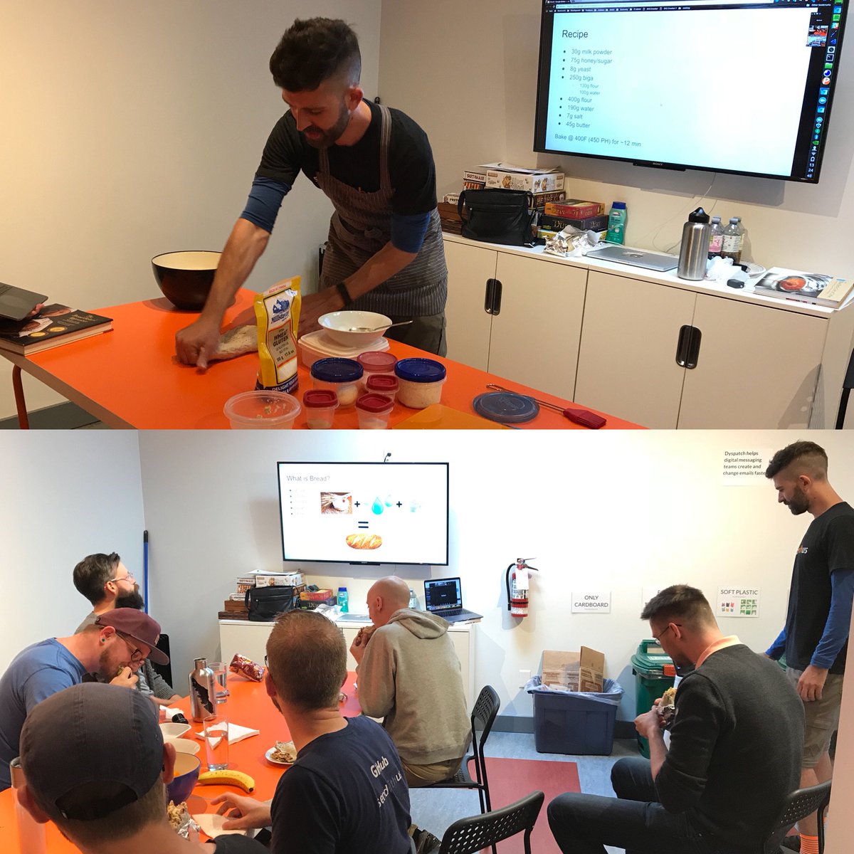 getdyspatch's tweet photo. For last week’s Lunch & Learn, our Senior Platform Developer Torben showed us how to bake fresh bread from scratch! 🍞
(Pro tip: the key to achieve a flavorful loaf is live yeast.)
#LunchAndLearn #SWUbies #SWUfun #yyjoffice https://t.co/Tmi658YepJ