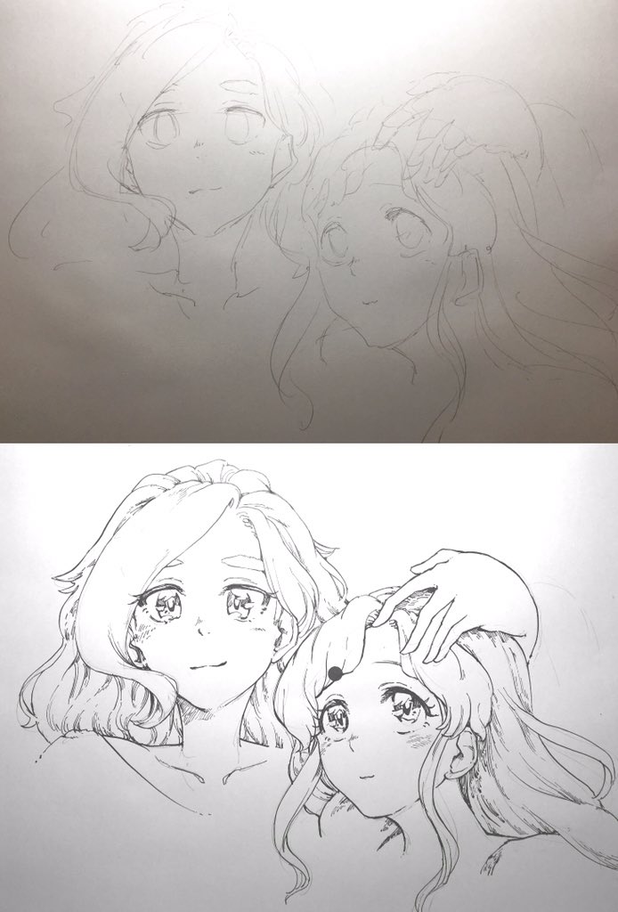 時間短縮のため超雑な下描きのままペン入れしてみたけど、全然上手く描けないし、インクは跳ねるし、全く関係無いけどムカつく凛ちゃんになった 