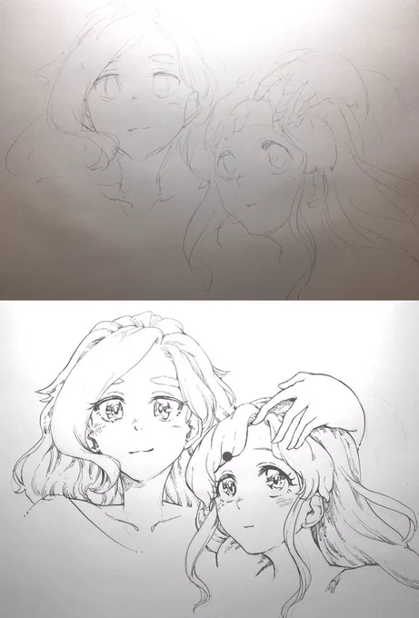 時間短縮のため超雑な下描きのままペン入れしてみたけど、全然上手く描けないし、インクは跳ねるし、全く関係無いけどムカつく凛ちゃんになった 