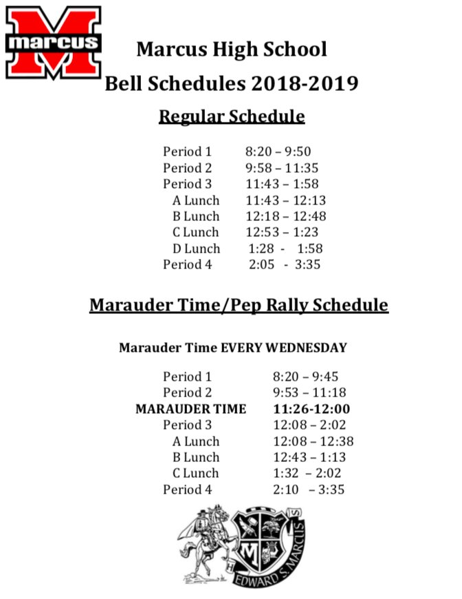 Marcus_HS's tweet image. New Bell Schedule for 2018-2019!