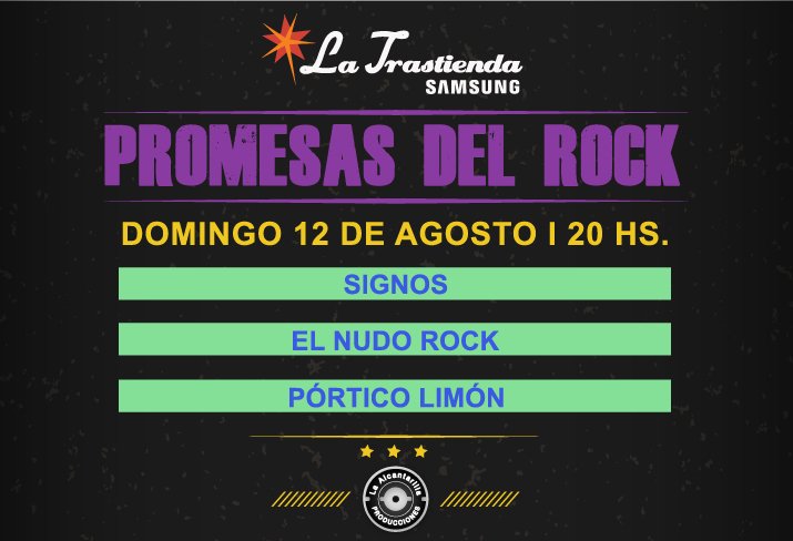 LaTrastiendaBA's tweet photo. En dos semanas vuelve el mejor ciclo #antidomingo: #PromesasDelRock, con nuevas bandas de la escena independiente. En esta oportunidad toca @SignosArgentina, @elnudo_rock y @porticolimon. Agenda la fecha:
📅 DOM 12/AGO l 20 hs 
Anticipadas por @tuentrada https://t.co/O8K6gqvW5r https://t.co/eL4lUrUWGY