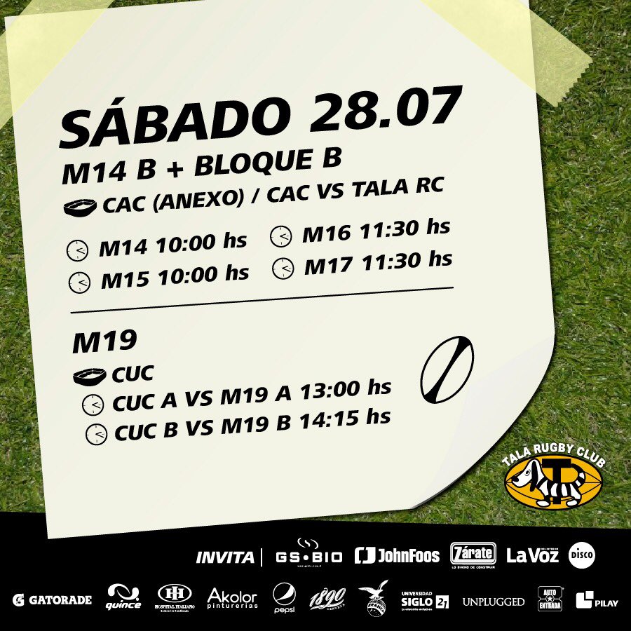 TalaRugbyClub's tweet image. PROGRAMACIÓN DE VISITANTE
Mañana también habrá partidos fuera de casa. Mientras el Bloque Juvenil "B" visitará a Athletic en su anexo, los dos equipos de la M19 harán lo propio jugando ante Universitario en La Lomita.
¡Éxitos a todos los jugadores!