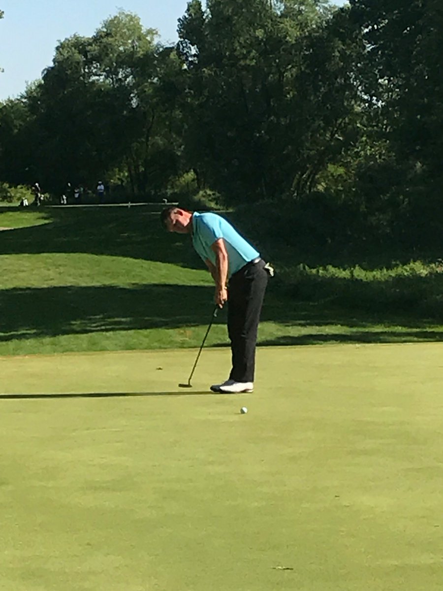 Mitchell Homb sinks a birdie putt on No. 14. Homb, who tied our course record 61 last year, finished Round 2 at 5-under-par 67. He's currently T13. <a href="/Homby11/">Mitchell</a> #GCRO #GCRO2018 bit.ly/2LX4kNs