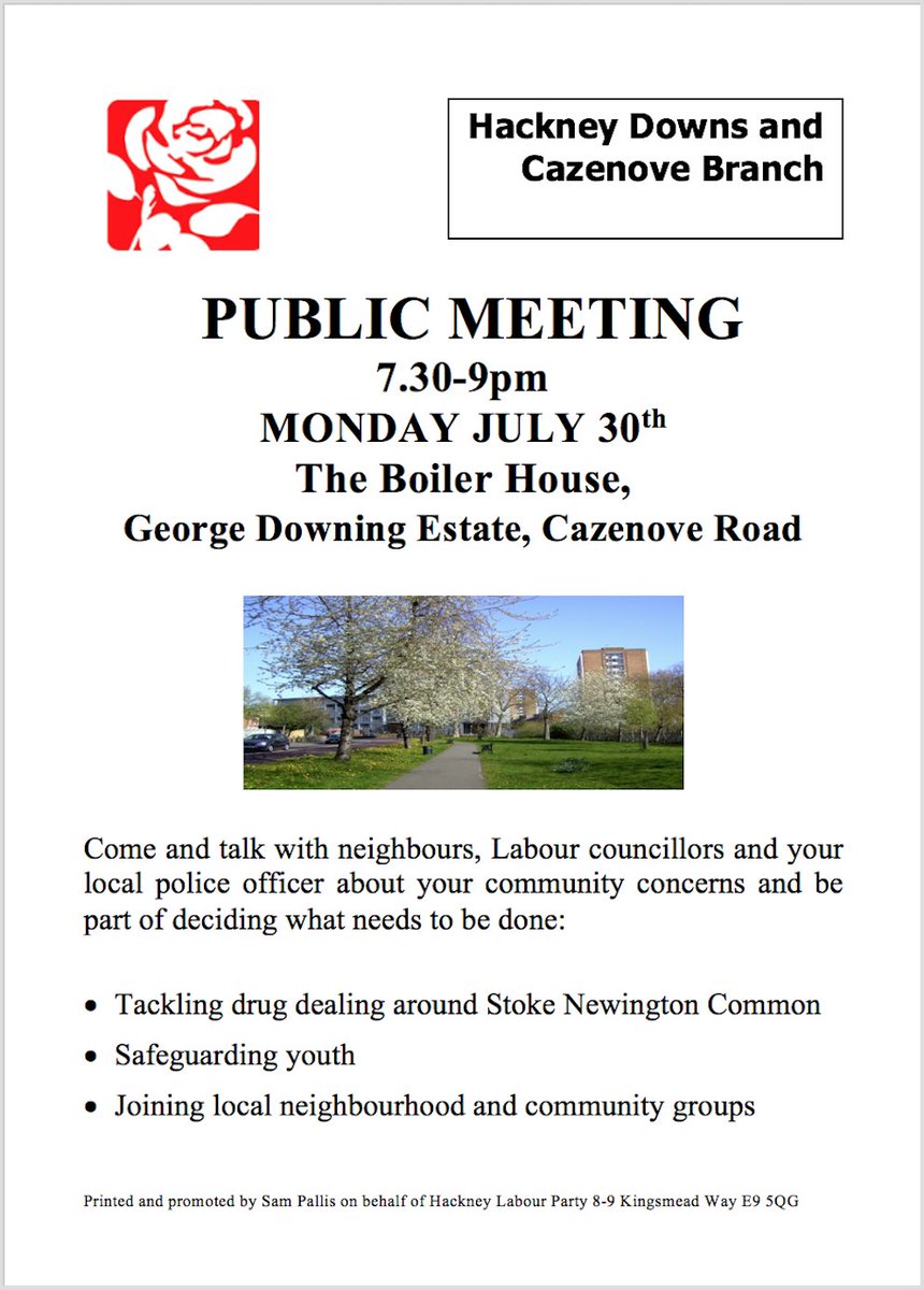 CazenoveLabour's tweet photo. This Monday please join us at the Boiler House for a Public Meeting with @HackneyDownsLab, our Council Cabinet Member for Community Safety @CarolineSelman and @MPSHackneyDowns to discuss concerns re: drug dealing around the common and safeguarding our youth. https://t.co/kezgLe69bJ