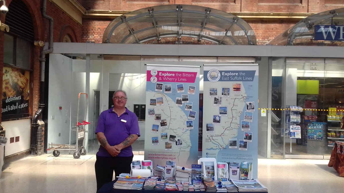 EastSuffolkLine's tweet photo. We enjoyed doing our #Suffolk #CommunityRail Missionary Work over the border in #Norfolk today with our friends from @greateranglia @WherryLines @BitternLine @chuckleoftheday #NorfolkDay https://t.co/hKaC3Yqkrj
