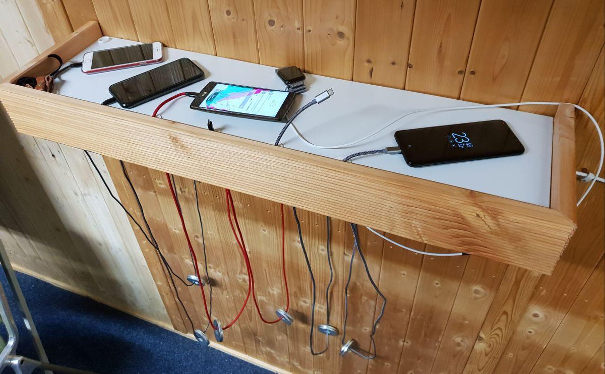 FuT_eV's tweet photo. Heute waren wir trotz tropischer Temperaturen fleißig und haben ein Handyladeregal gebaut. Es lassen sich so bei Bedarf alle gängigen Smartphones schnell und einfach aufladen. 😀 https://t.co/gimclcxddA