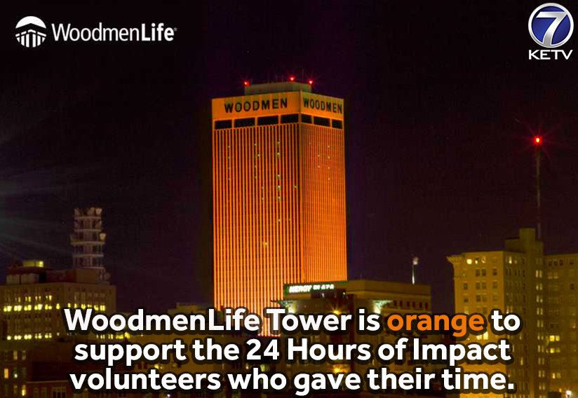 KETV's tweet photo. The @WoodmenLife Tower will be orange Friday to support all the volunteers who gave their time for #24HoursofImpact. https://t.co/A0M6eaFTAO