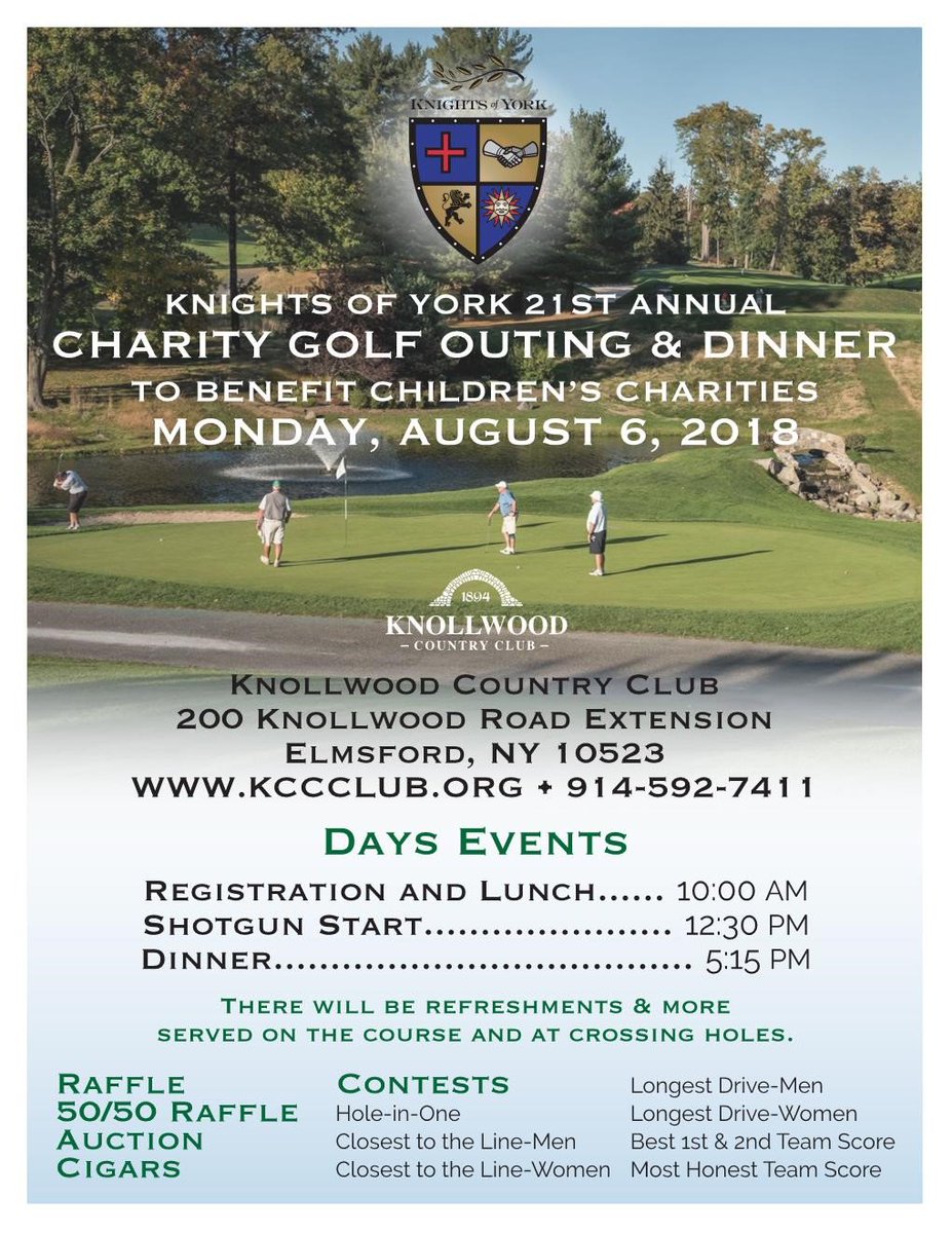 KnightsofYorkNY's tweet image. Thank you to all the generous sponsors of our upcoming Charity Golf Outing at Knollwood Country Club, 6 August 2018. Don't miss out - if you haven't registered yet - there is still time. knightsofyork.org/buy-tickets/ 
See our sponsors: facebook.com/KnightsofYorkN…