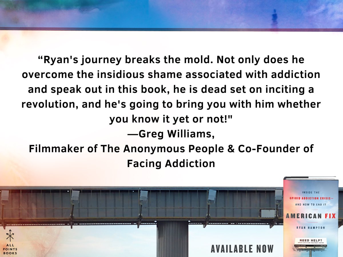 RyanForRecovery's tweet image. Thanks to my friend and mentor @GregWilliamsFA for showing me what #facingaddiction out loud and advocacy is all about. A revolution is on its way, indeed. Find #AmericanFix at bookstores nationwide on 8/28 or pre-order it here: bit.ly/2FyhXyk
