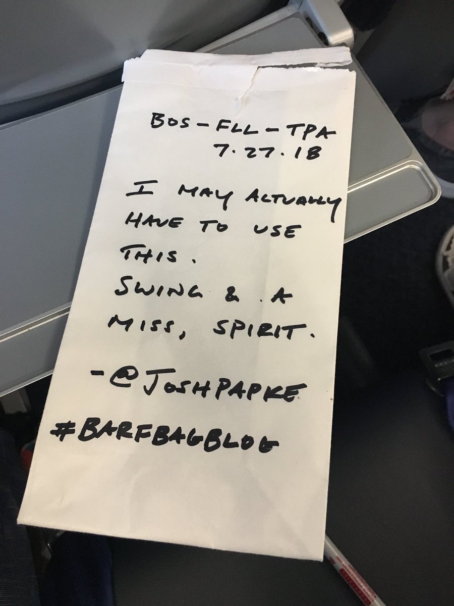 joshpapke's tweet image. @SpiritAirlines #615:
BOS - FLL - TPA | 7.27.18

Swing and a miss, #SpiritAirlines.

#BarfBagBlog
#FridayFeeIing
@BostonLogan - @FLLFlyer - @FlyTPA