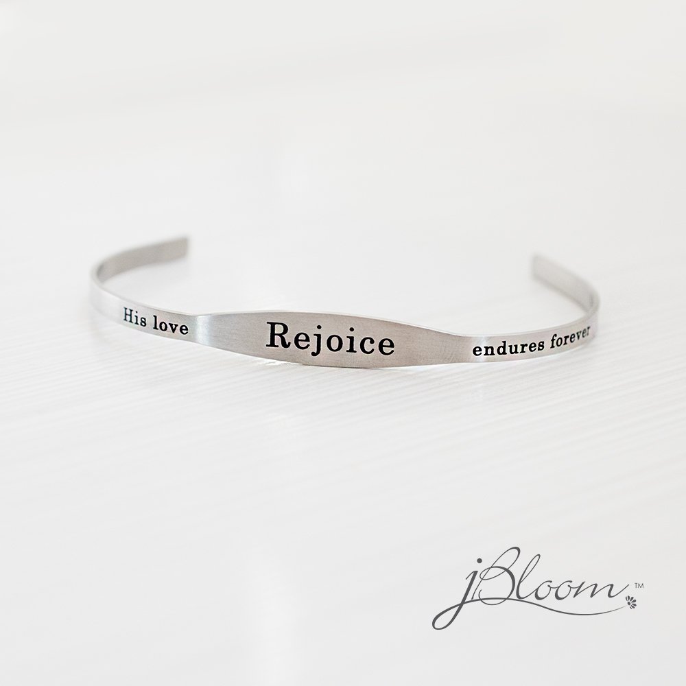 Rejoice! #jbloom #hisloveenduresforever #girlboss #silver #bracelet #personalizedjewelry
