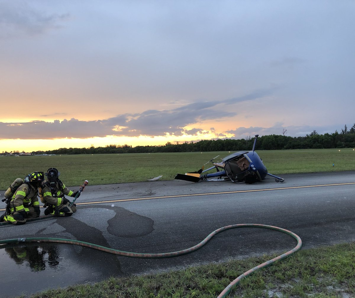 PBCFR's tweet photo. #BreakingNews small helicopter crash Lantana Airport @PBCFR on location, minor injuries https://t.co/Et5zexmqDZ
