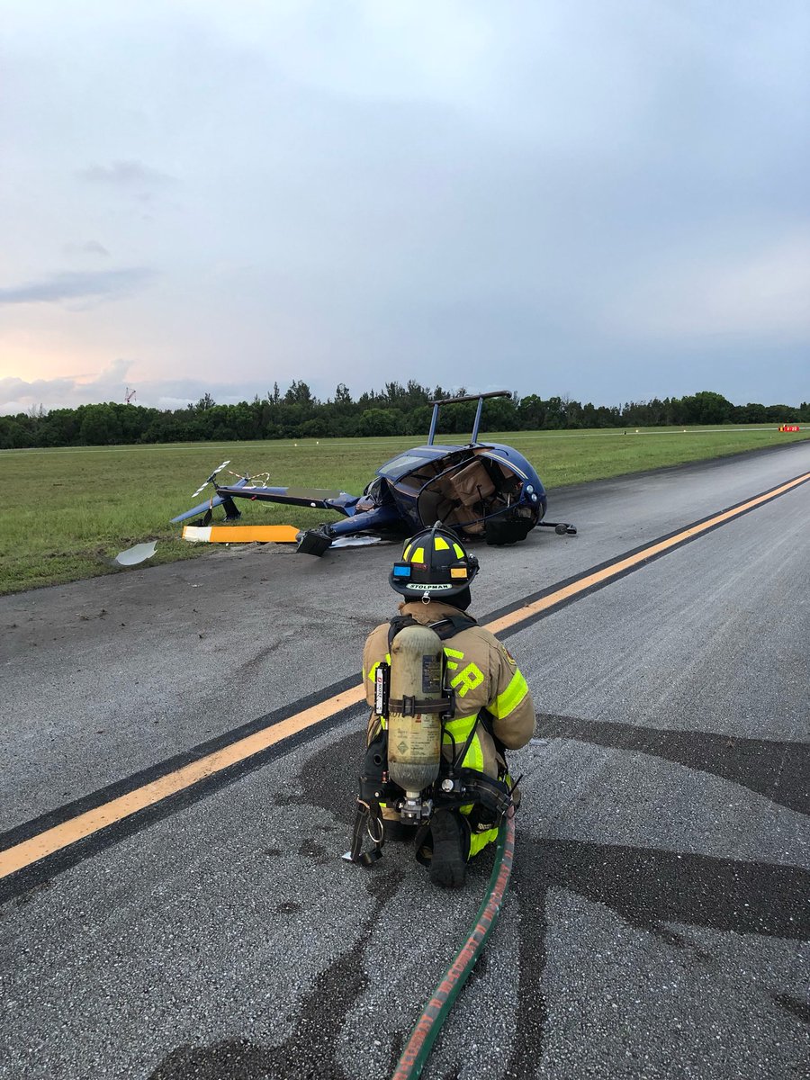 PBCFR's tweet photo. #BreakingNews small helicopter crash Lantana Airport @PBCFR on location, minor injuries https://t.co/Et5zexmqDZ