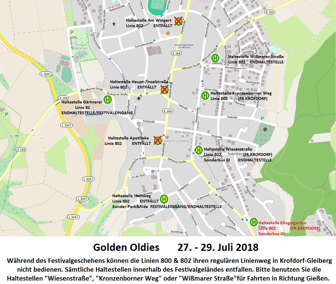 OEPNVGi's tweet photo. #GoldenOldies2018 >> Krofdorf-Gleiberg >> 800, 802 >> Haltestellenänderung und Umleitung sowie Sondeverkehrsangebote! https://t.co/g5odpxEU0G