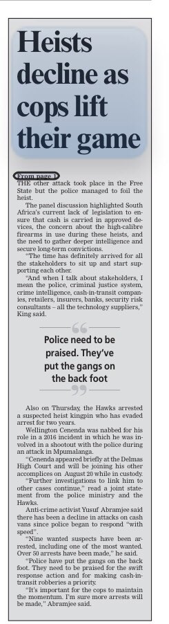 Abramjee's tweet photo. #CITRobberies #CITSolutions In the @SaturdayStar today. @SAPoliceService @SBVSouthAfrica @GP_CommSafety @AllCashTech @MakeSAsafe @IOL @Sabric https://t.co/FaZr2IQH6q